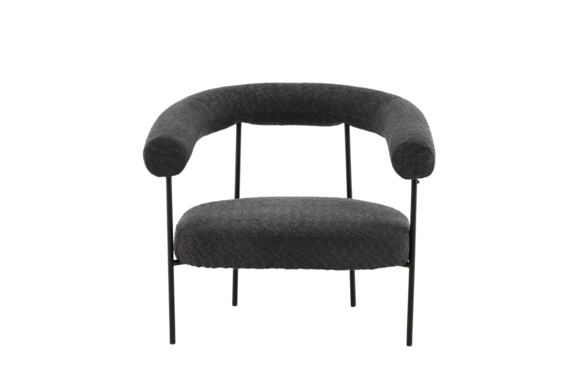 Designer Loungesessel Haga – Anthrazit, Bouclé mit Stahlgestell