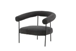 Designer Loungesessel Haga – Anthrazit, Bouclé mit Stahlgestell