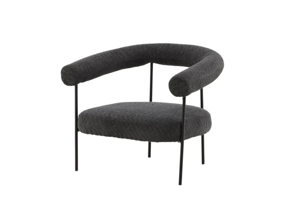 Designer Loungesessel Haga – Anthrazit, Bouclé mit Stahlgestell