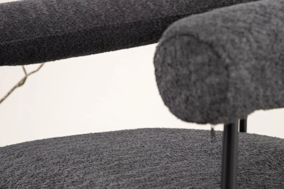 Designer Loungesessel Haga – Anthrazit, Bouclé mit Stahlgestell