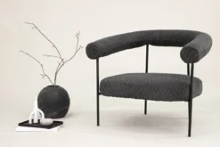 Designer Loungesessel Haga – Anthrazit, Bouclé mit Stahlgestell
