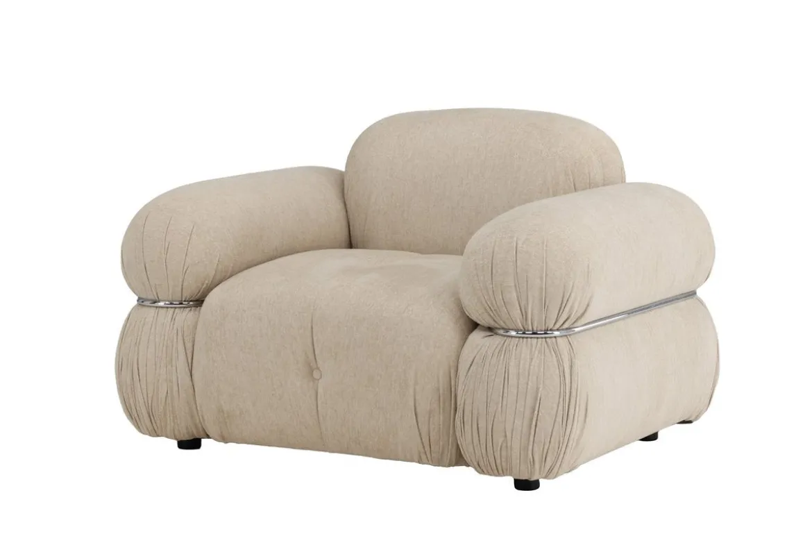 Designer Lounge Sessel Mika – Beige, Samtige Polsterung mit Chromdetails