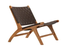 Designer Lounge Sessel Tevari – Geflecht aus Teak & Lederoptik Braun
