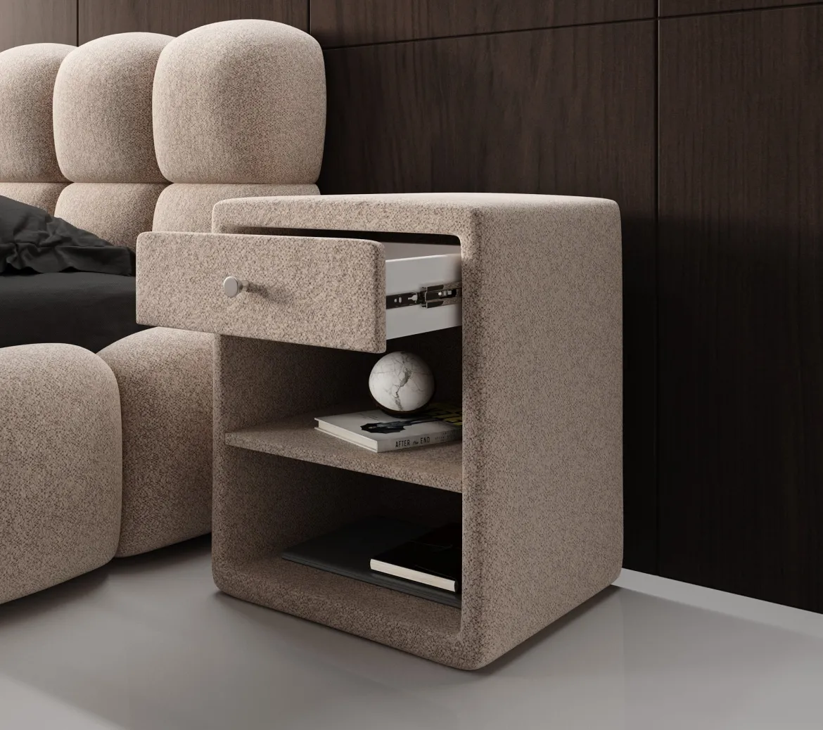 Designer Nachttisch Amy in Strukturstoff