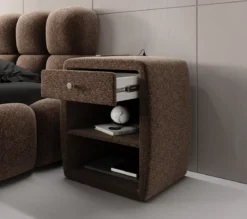 Designer Nachttisch Lilly mit USB Anschluss in Strukturstoff