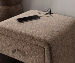 Designer Nachttisch Lilly mit USB Anschluss in Strukturstoff