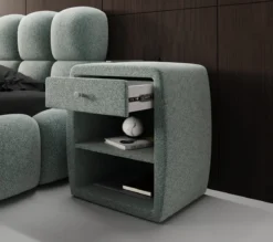 Designer Nachttisch Lilly mit USB Anschluss in Strukturstoff