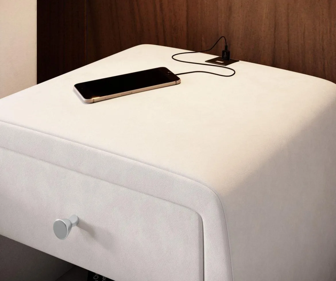 Designer Nachttisch Lilly mit USB Anschluss in Samt