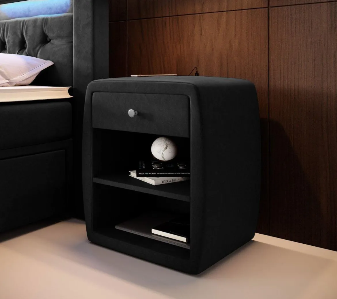 Designer Nachttisch Lilly mit USB Anschluss in Samt