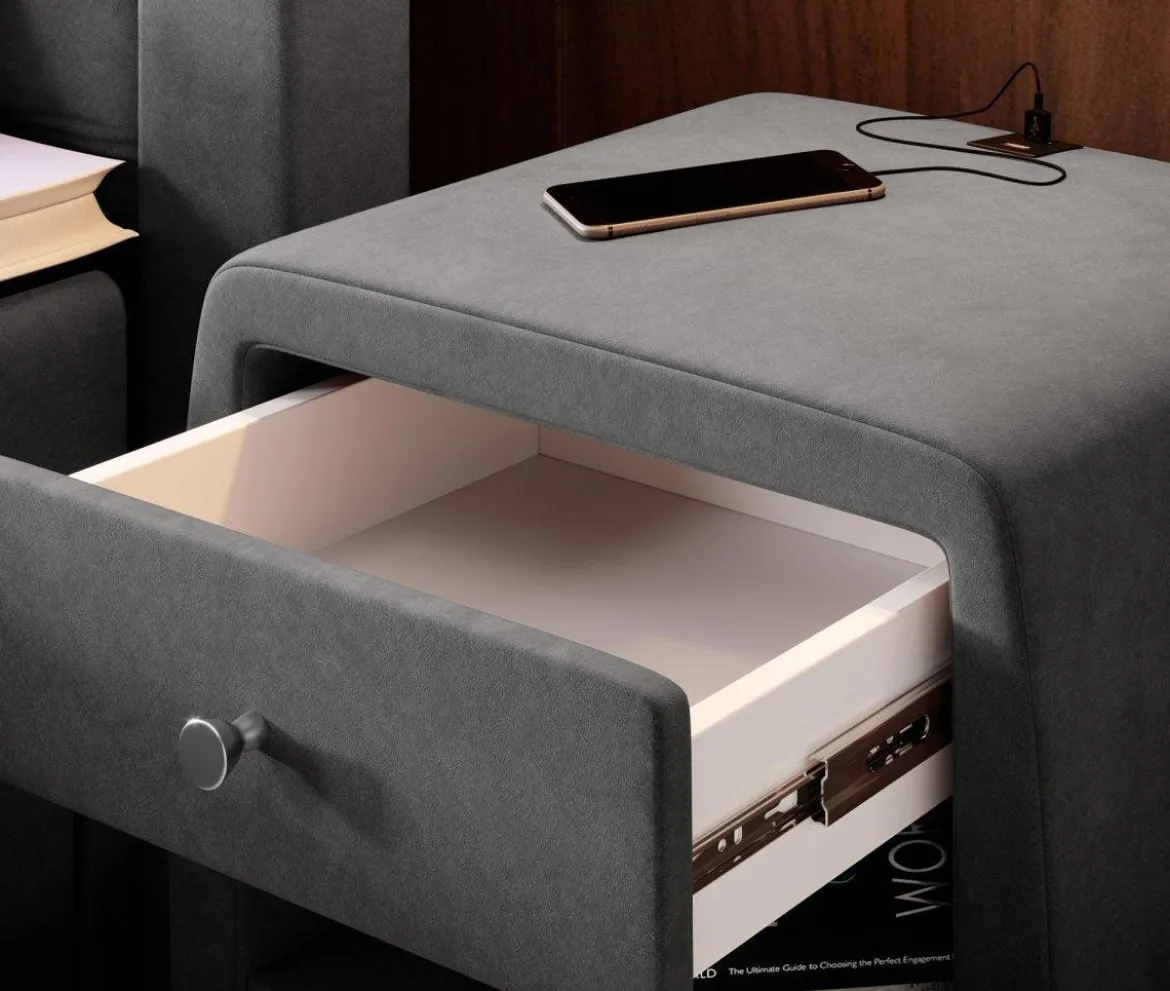 Designer Nachttisch Lilly mit USB Anschluss in Samt
