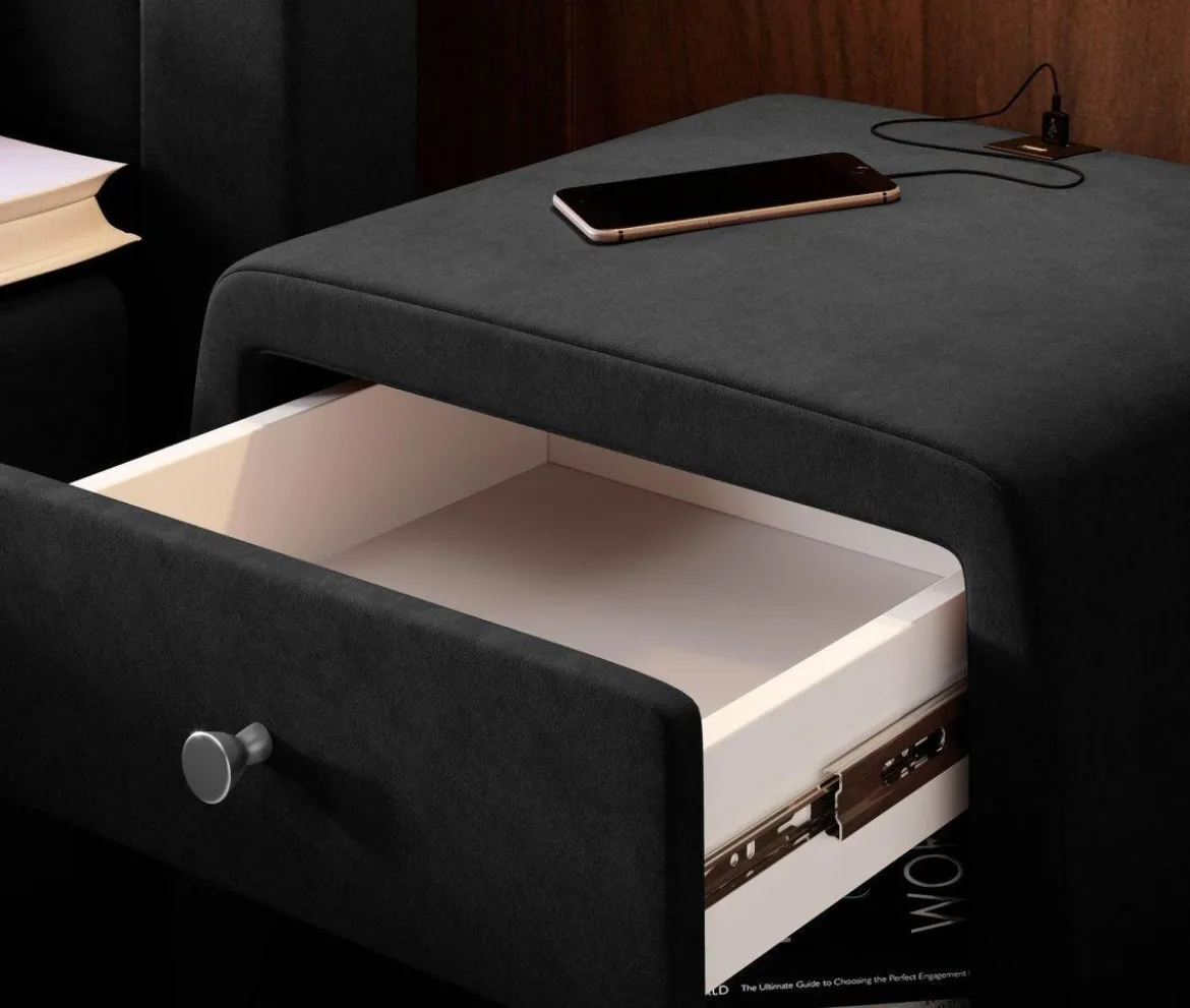 Designer Nachttisch Lilly mit USB Anschluss in Samt