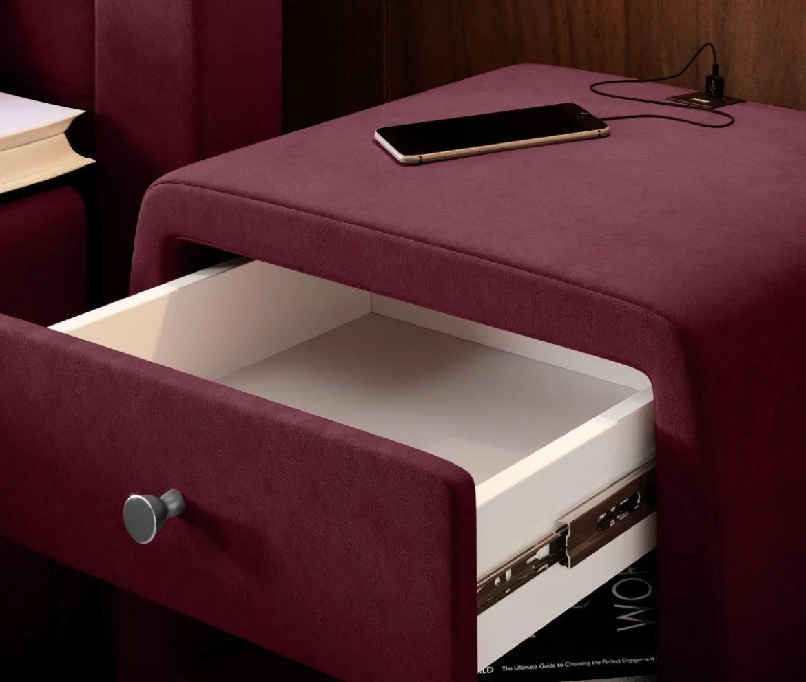 Designer Nachttisch Lilly mit USB Anschluss in Samt