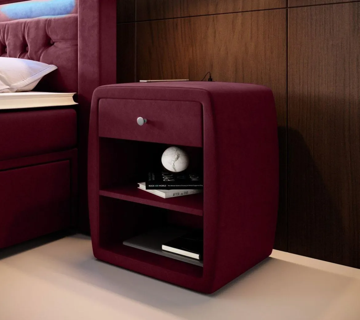 Designer Nachttisch Lilly mit USB Anschluss in Samt