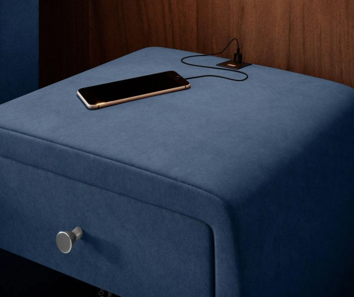 Designer Nachttisch Lilly mit USB Anschluss in Samt