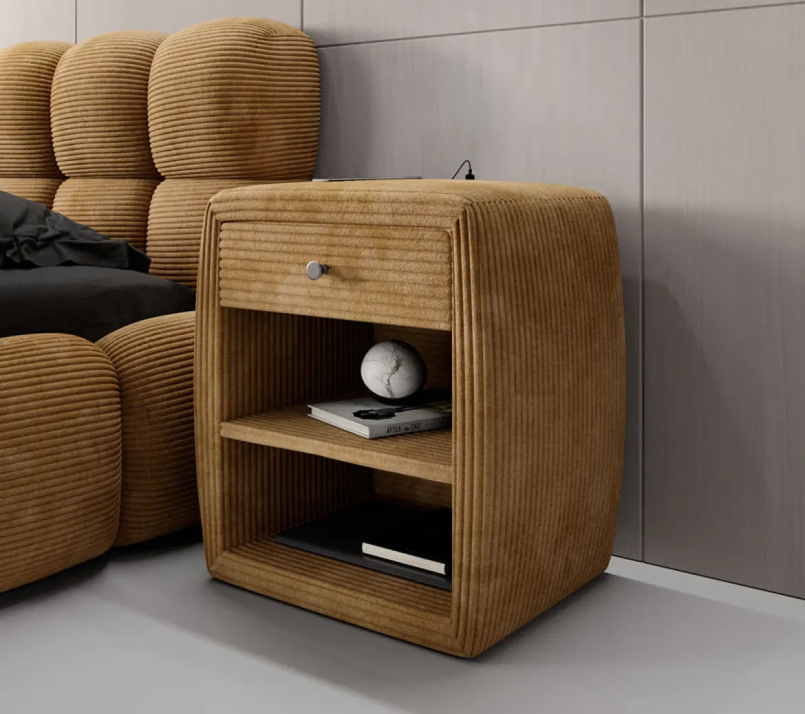 Designer Nachttisch Lilly mit USB Anschluss in Cord