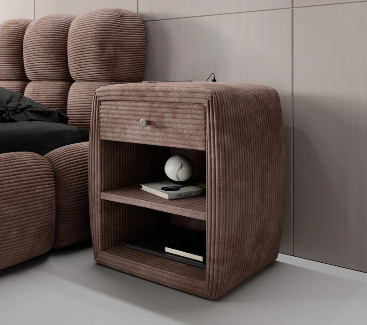 Designer Nachttisch Lilly mit USB Anschluss in Cord
