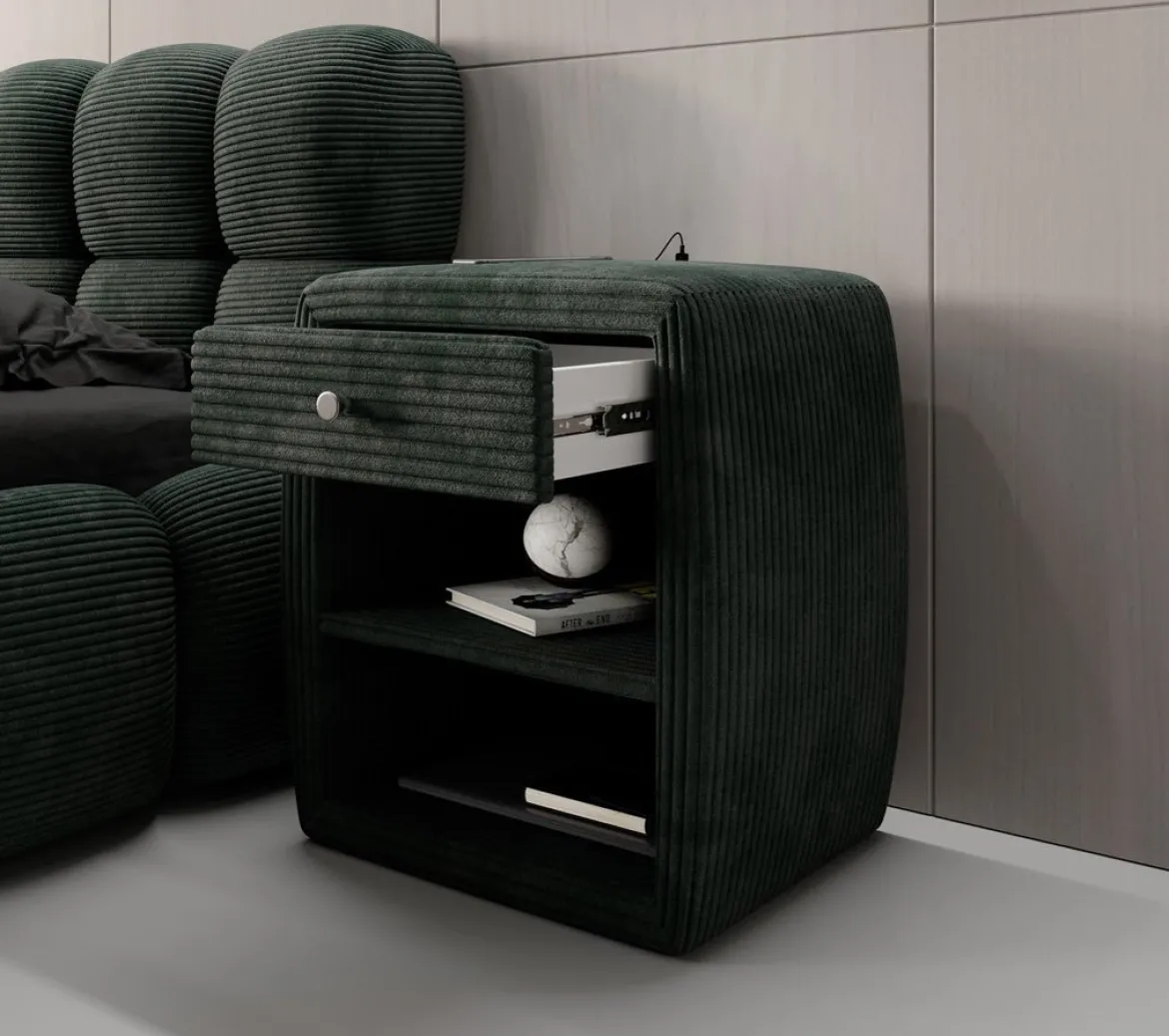 Designer Nachttisch Lilly mit USB Anschluss in Cord