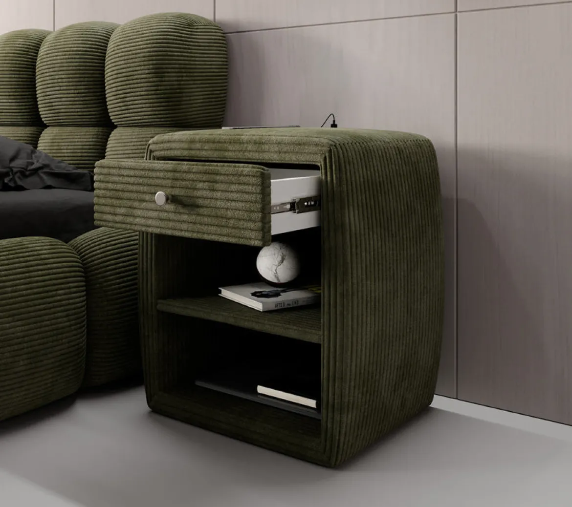 Designer Nachttisch Lilly mit USB Anschluss in Cord