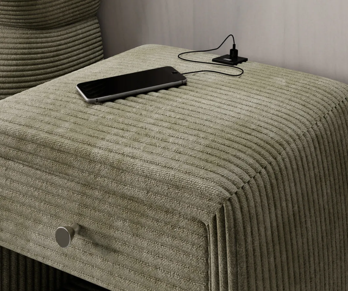 Designer Nachttisch Lilly mit USB Anschluss in Cord