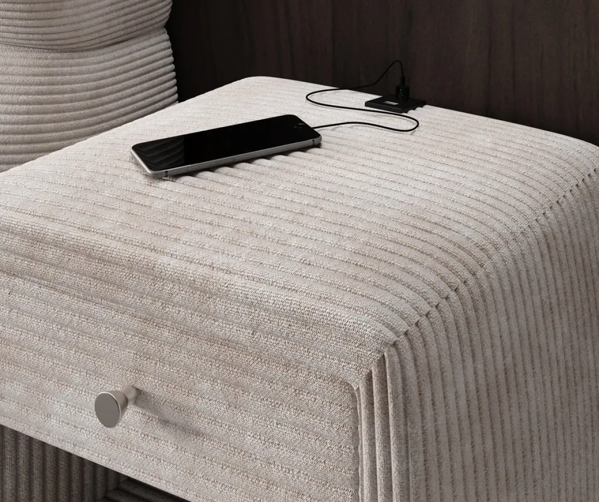 Designer Nachttisch Lilly mit USB Anschluss in Cord