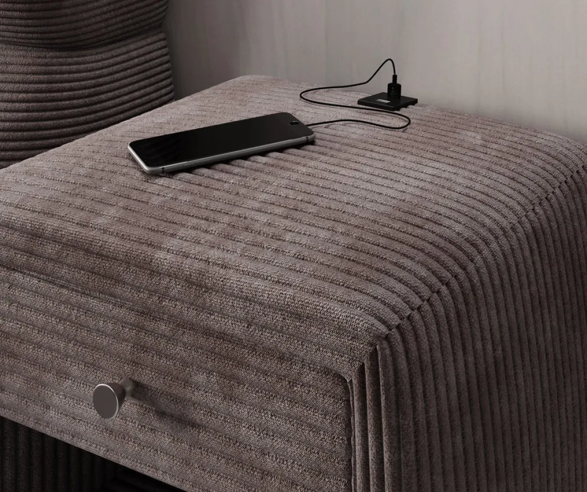 Designer Nachttisch Lilly mit USB Anschluss in Cord
