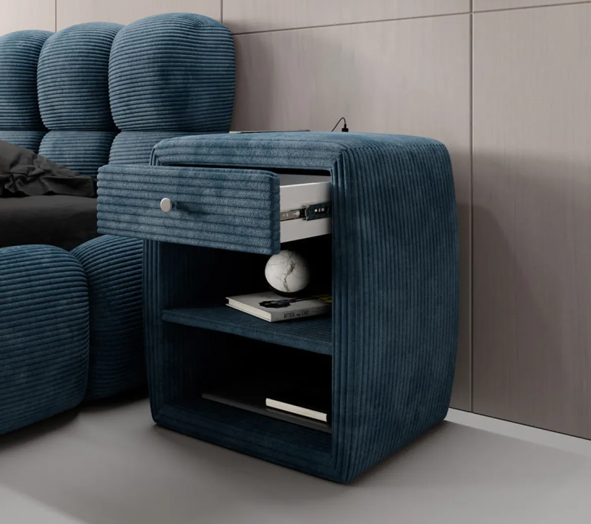 Designer Nachttisch Lilly mit USB Anschluss in Cord