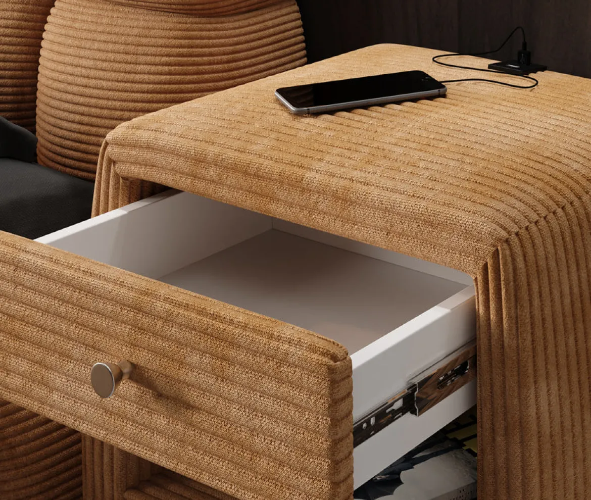 Designer Nachttisch Lilly mit USB Anschluss in Cord