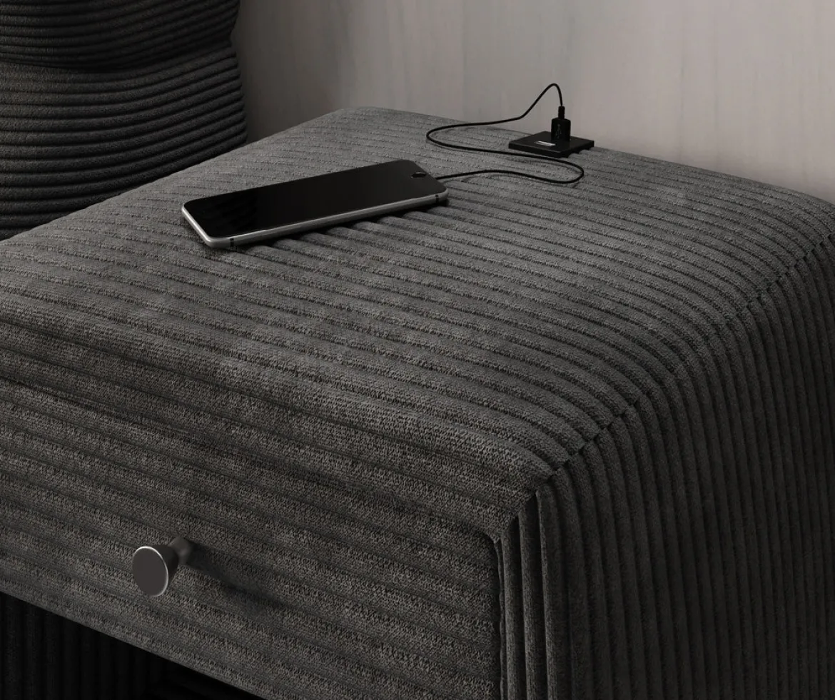 Designer Nachttisch Lilly mit USB Anschluss in Cord