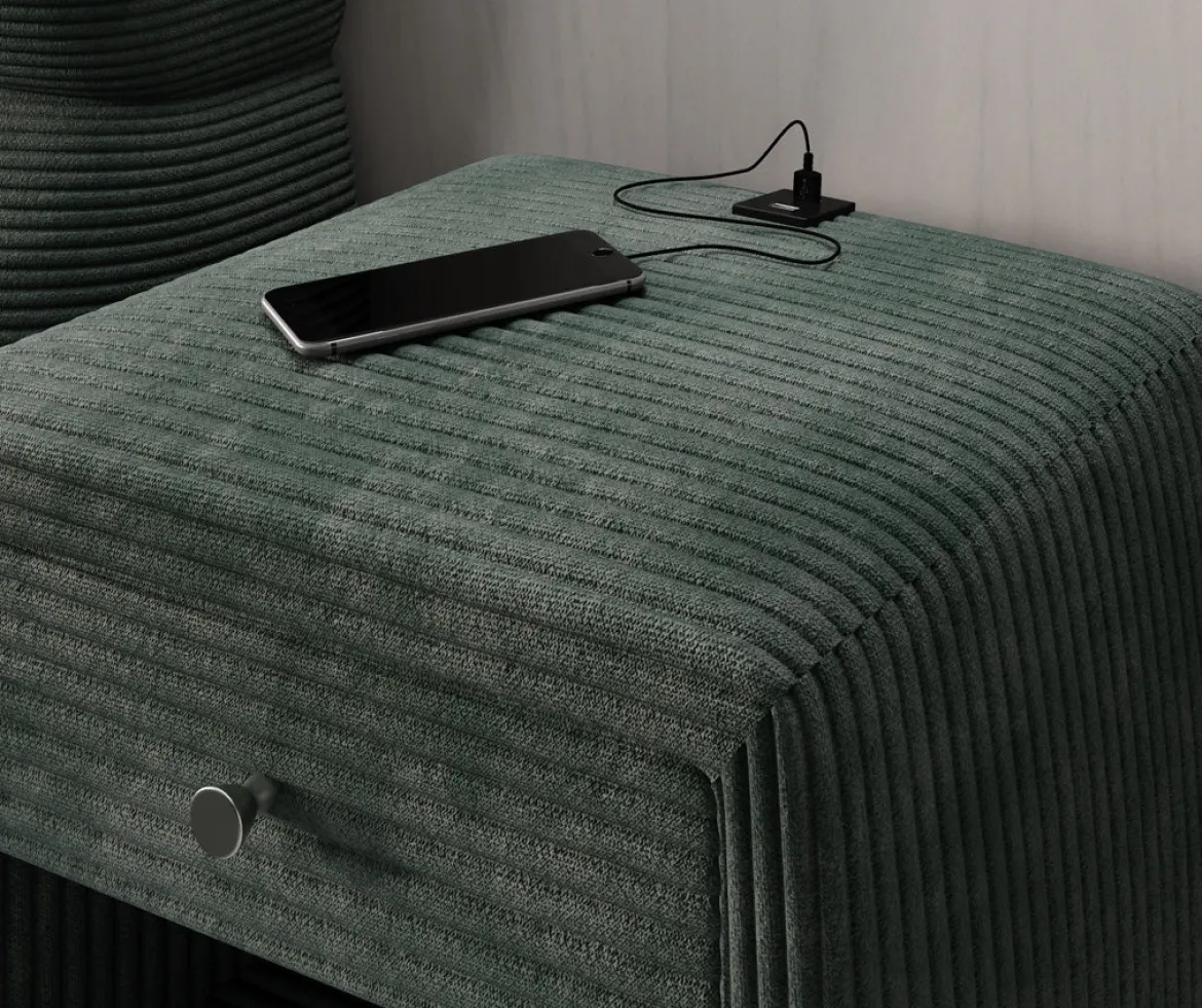 Designer Nachttisch Lilly mit USB Anschluss in Cord