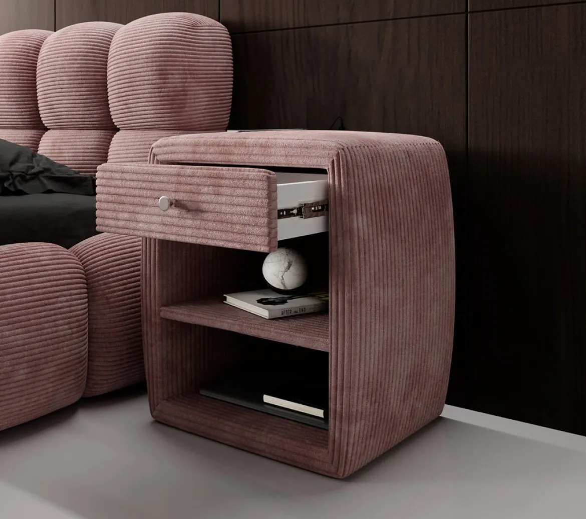 Designer Nachttisch Lilly mit USB Anschluss in Cord