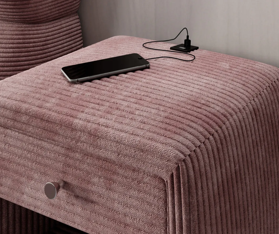 Designer Nachttisch Lilly mit USB Anschluss in Cord