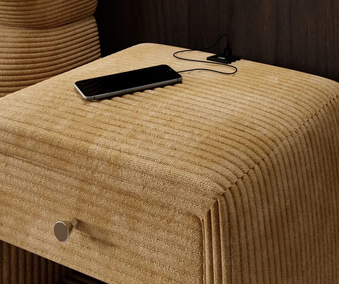 Designer Nachttisch Lilly mit USB Anschluss in Cord