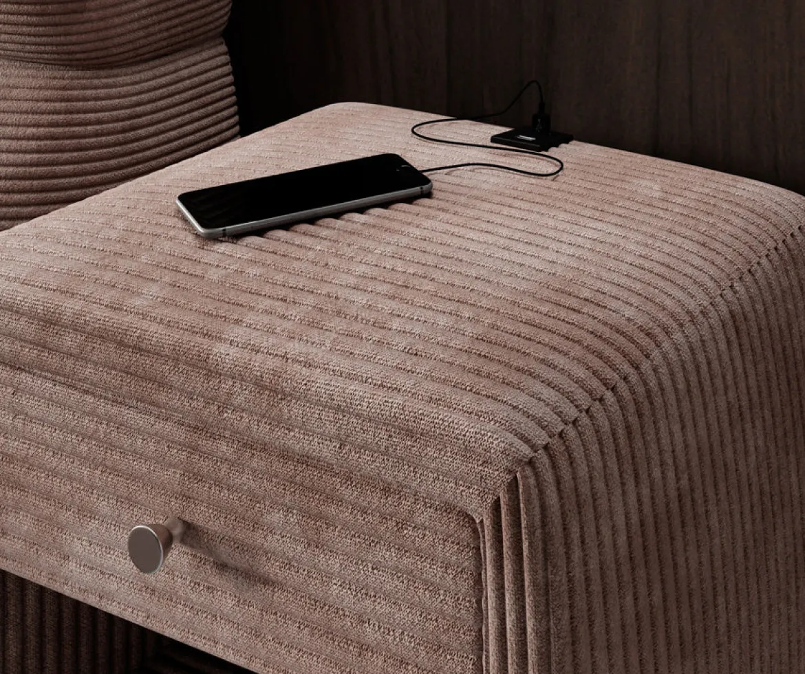 Designer Nachttisch Lilly mit USB Anschluss in Cord