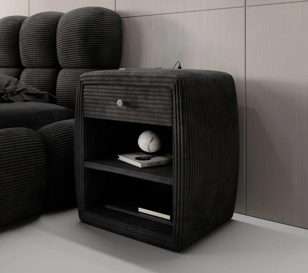 Designer Nachttisch Lilly mit USB Anschluss in Cord