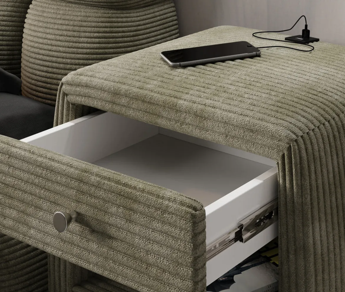 Designer Nachttisch Lilly mit USB Anschluss in Cord