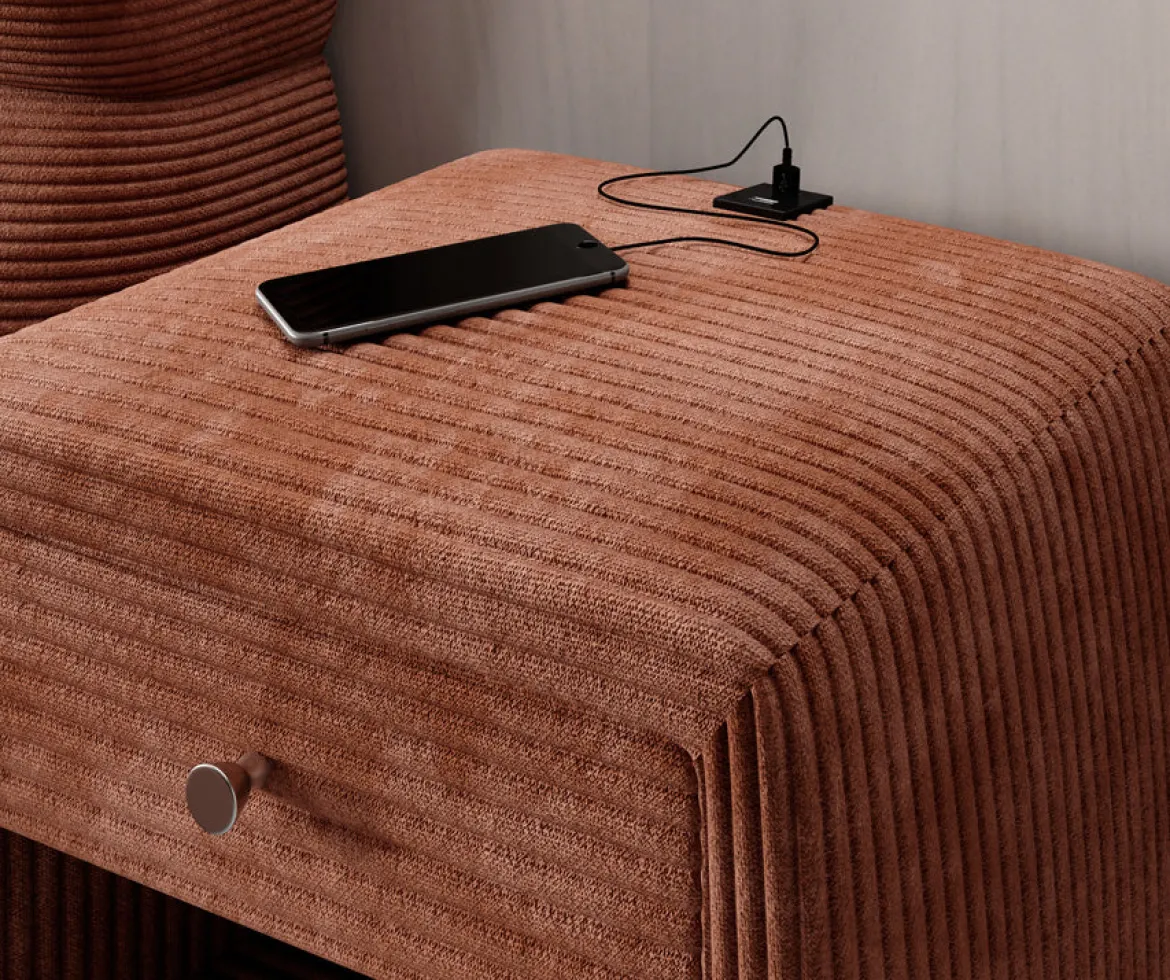 Designer Nachttisch Lilly mit USB Anschluss in Cord