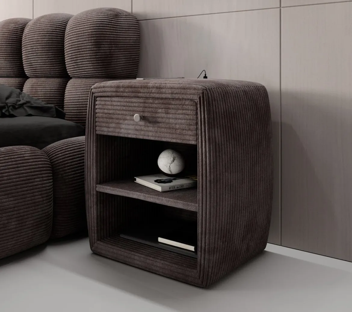 Designer Nachttisch Lilly mit USB Anschluss in Cord