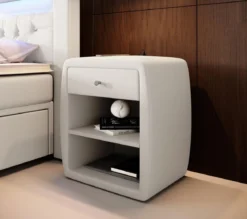 Designer Nachttisch Tavira mit USB (Kunstleder)