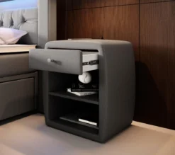 Designer Nachttisch Tavira mit USB (Kunstleder)
