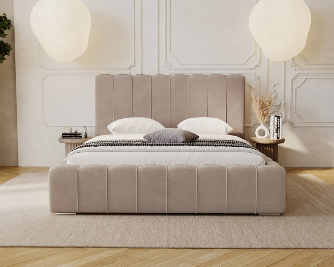 Designer Polsterbett Alvano in Samt mit Stauraum