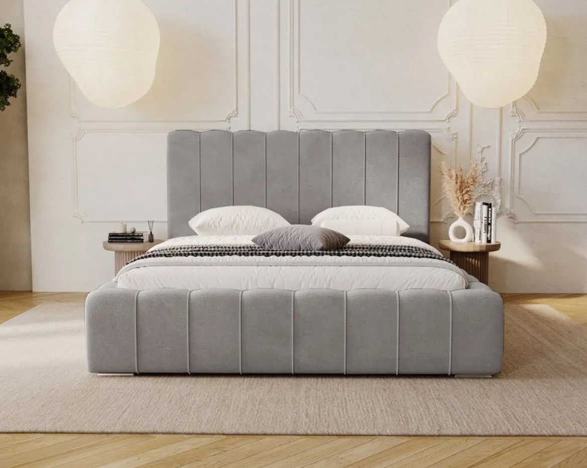 Designer Polsterbett Alvano in Samt mit Stauraum
