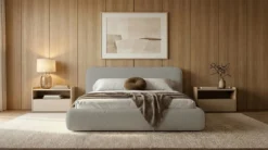 Designer Polsterbett Arosa in Bouclé mit Stauraum