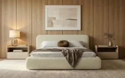 Designer Polsterbett Arosa in Bouclé mit Stauraum