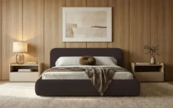 Designer Polsterbett Arosa in Bouclé mit Stauraum