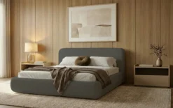 Designer Polsterbett Arosa in Bouclé mit Stauraum