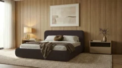 Designer Polsterbett Arosa in Bouclé mit Stauraum