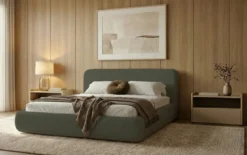 Designer Polsterbett Arosa in Bouclé mit Stauraum