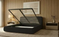 Designer Polsterbett Arosa in Bouclé mit Stauraum