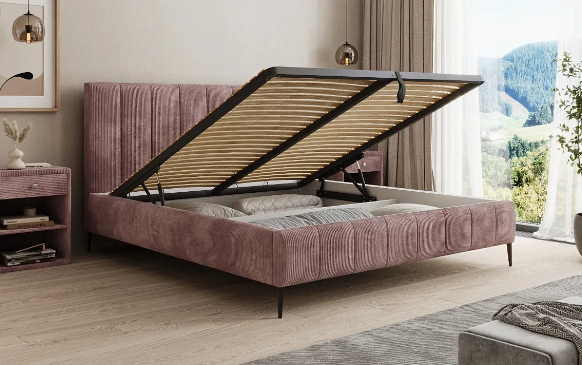 Designer Polsterbett Astrid in Cord mit Stauraum
