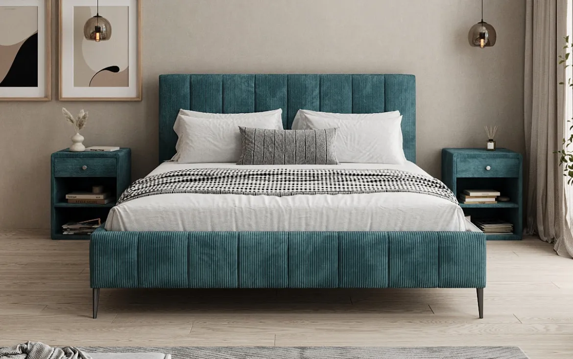 Designer Polsterbett Astrid in Cord mit Stauraum